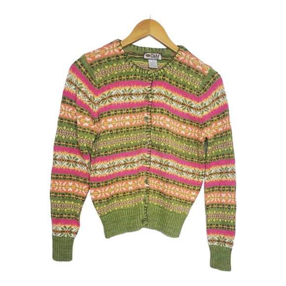 Tiara Sweaters Vintage Tiara Fair Isle Multicolored Preppy Classic Button Up Cardigan Sz
